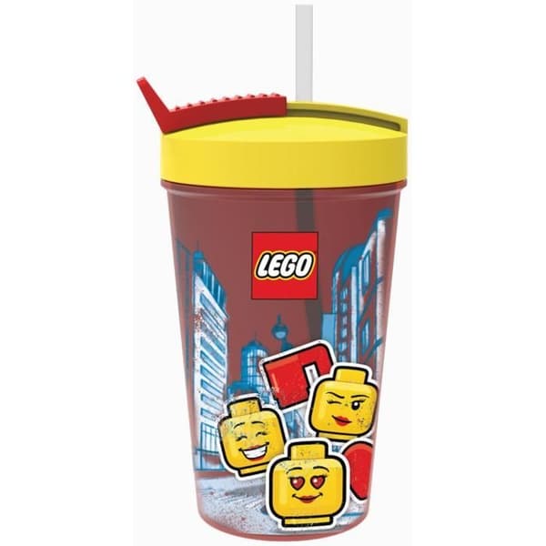 Kopp - LEGO - Ikonisk tjej - Gul/Röd - Med sugrör - För barn