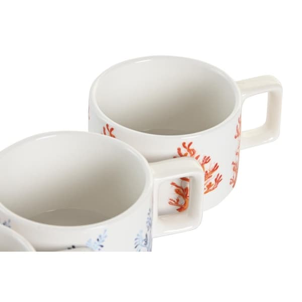 Set med kaffekoppar DKD Home Decor Blå Fuchsia Metall Dolomite 260 ml
