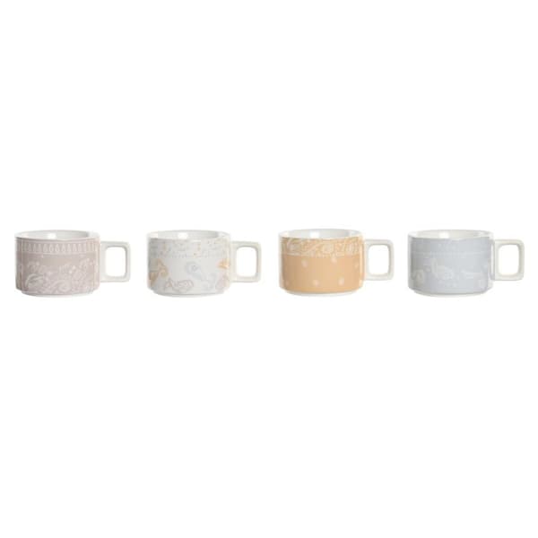 Osainen kahvikuppisetti DKD Home Decor Keltainen Sininen Valkoinen Punainen Metalli Bambu Dolomite 260 ml