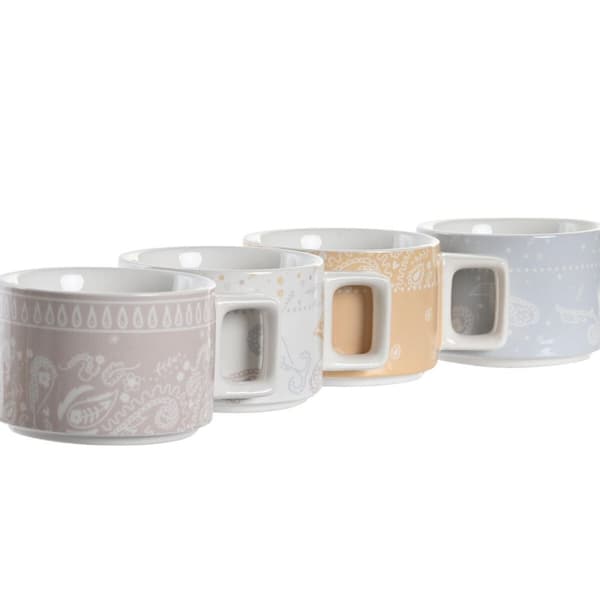 Osainen kahvikuppisetti DKD Home Decor Keltainen Sininen Valkoinen Punainen Metalli Bambu Dolomite 260 ml