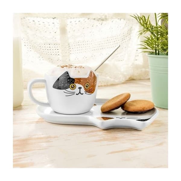 Set med porslin - Original - Katt Tasse och Tallrik - Keramik - För Barn - Ej diskmaskinssäker