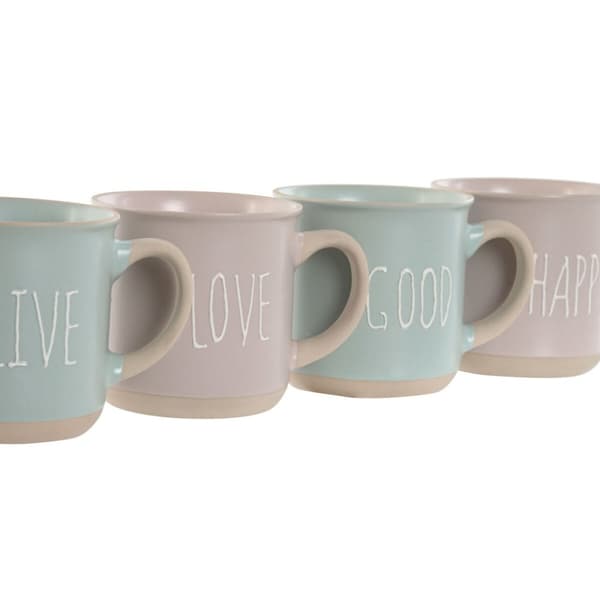Set med 4 muggar Home ESPRIT Blå Rosa Stengods 355 ml 9,7 x 7 x 9,2 cm
