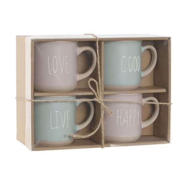 Set med 4 muggar Home ESPRIT Blå Rosa Stengods 355 ml 9,7 x 7 x 9,2 cm
