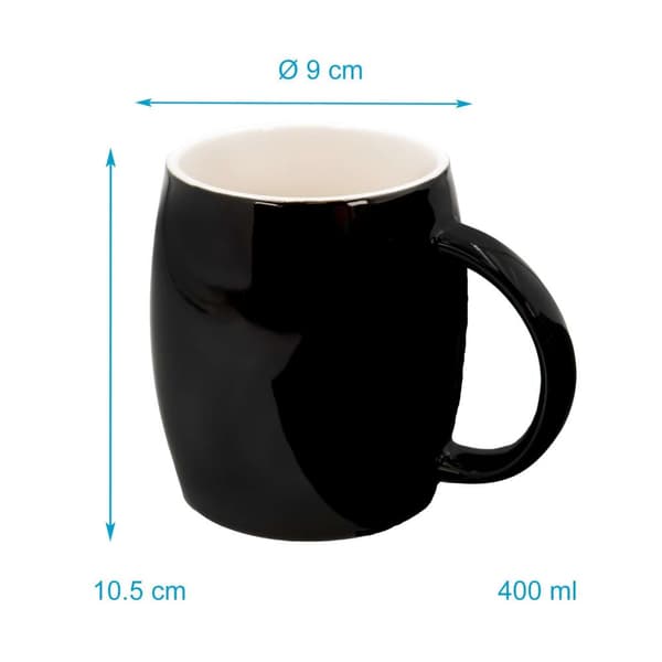 Kaffekopp i Svart porslin med sked och lock i bambu och 400 ml kapacitet - Perfekt som gåva till familj, vänner eller kollegor
