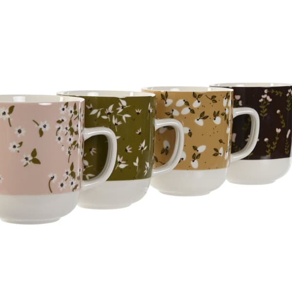 Krus DKD Home Decor Brun Grøn Pink Sennep Porcelæn 380 ml (4 enheder)