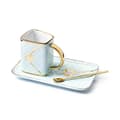 Miniatyrbild 1 av 4: Mugg med tallrik och sked - Elegans - Blå och guld - Kuddväska - 300 ml - Chic