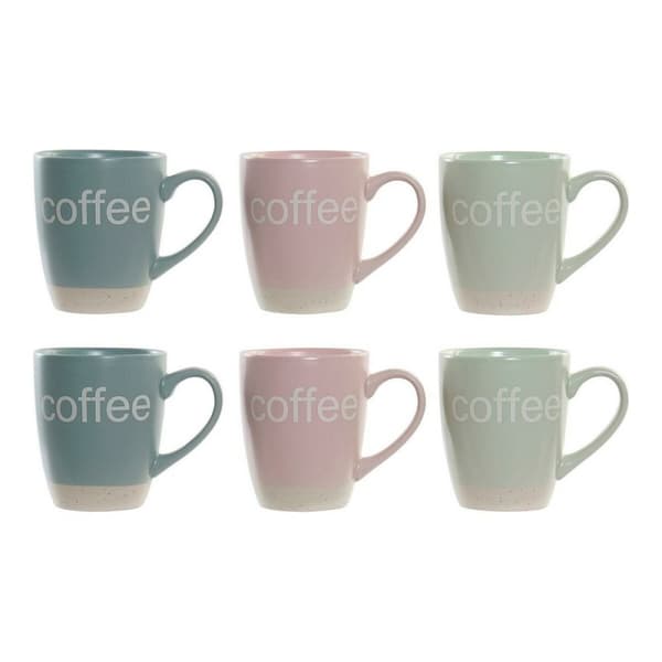 Mugg DKD Home Decor Multicolour Blå Rosa Gummiträ Grön Stengods 160 ml (3 antal) (7 pcs)