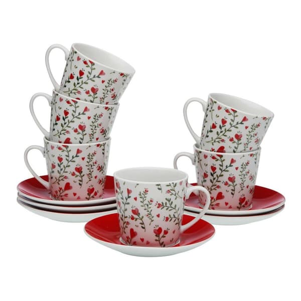 Teáskészlet Versa Porslin 9 x 14 x 14 cm 10,5 x 8 x 6 cm 14 x 14 x 2 cm Hjärtan 6 antal