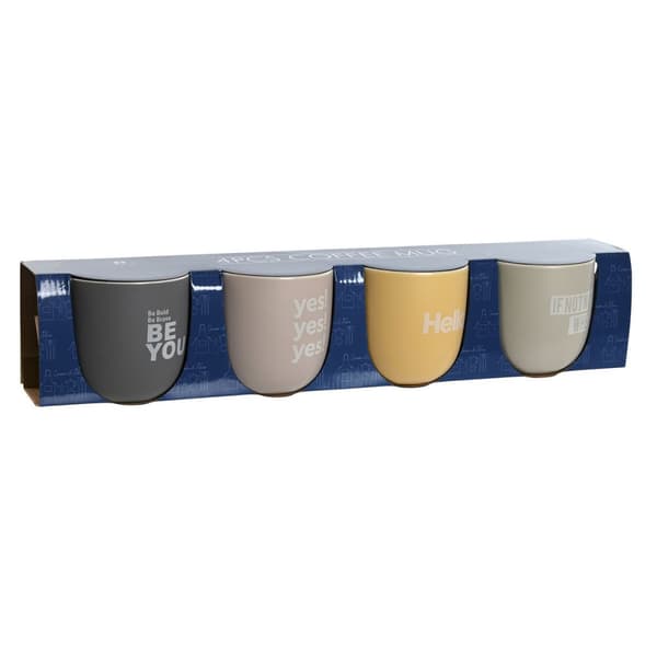 Set med 4 muggar Home ESPRIT Gul Beige Grå Rosa Porslin 410 ml 13 x 9 x 9,4 cm