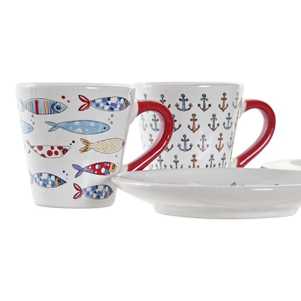 Delers Kaffekoppsett DKD Home Decor Flerfarget Metall Steintøy 130 ml