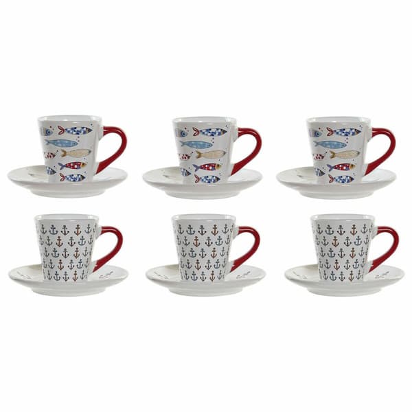 Delers Kaffekoppsett DKD Home Decor Flerfarget Metall Steintøy 130 ml