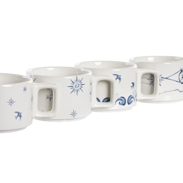 Delers Kaffekoppsett DKD Home Decor Blå Hvit Metall Dolomite 260 ml