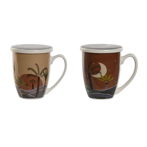 Kopp med Tefilter Home ESPRIT Blå Beige Terrakotta Rustfritt stål Porselen 380 ml (2 enheter)