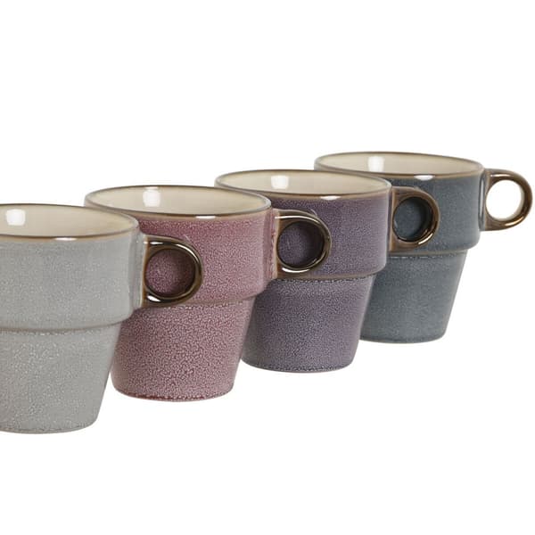 4 Delers krussett Home ESPRIT Blå Hvit Grå Rødbrun Metall Steintøy 12 x 12 x 21,5 cm