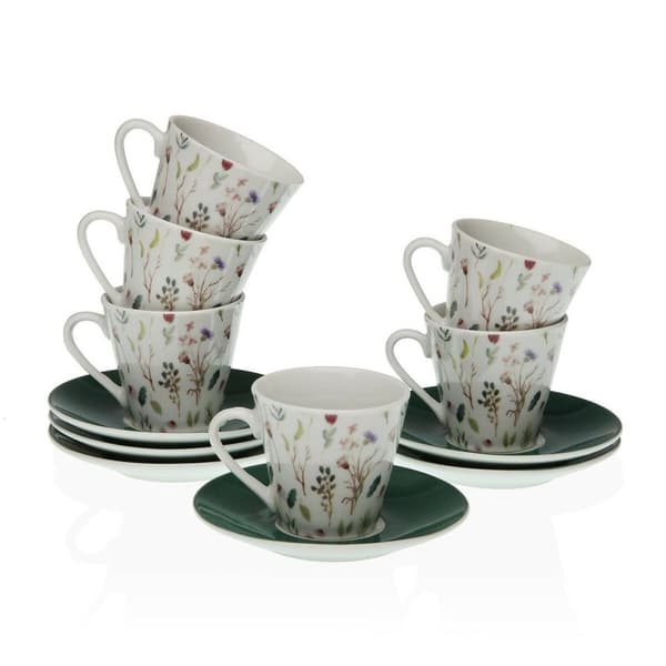 Mukisetti aluslautasilla Versa Sansa Posliini 5,8 x 6 x 5,8 cm Kahvi (12 Kappaletta)