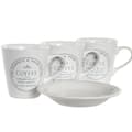 Pikkukuva 2 / 3: Mukisetti aluslautasilla DKD Home Decor Valkoinen Metalli Kivitavara 180 ml 12 x 12 x 2 cm
