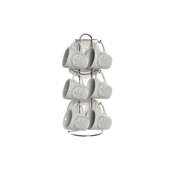 Mukisetti aluslautasilla DKD Home Decor Valkoinen Metalli Kivitavara 90 ml 8 x 6 x 6 cm 11 x 11 x 2 cm