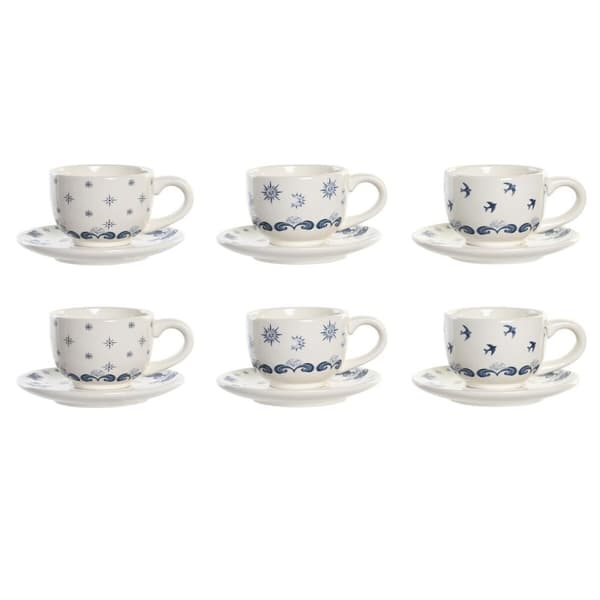 Mukisetti aluslautasilla DKD Home Decor Sininen Valkoinen Metalli Dolomite 180 ml 20 x 18 x 20 cm