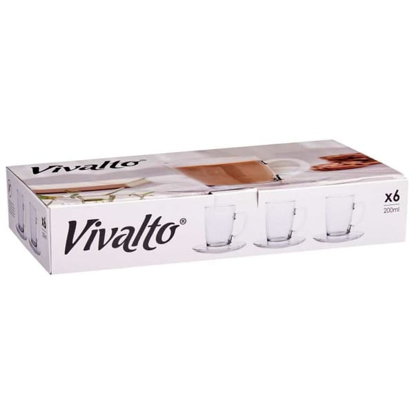 Kuppi ja lautanen Vivalto 41089 Läpinäkyvä Lasi 200 ml (6 osaa)