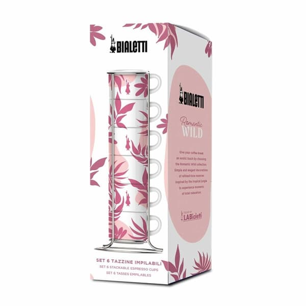 Set med 6 kaffekoppar Bialetti 29596 Vit Rosa Porslin 90 ml (6 antal)
