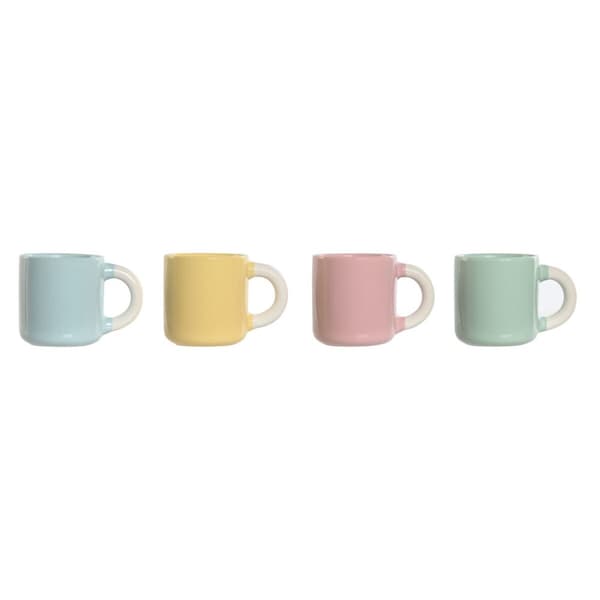 Set med kaffekoppar Home ESPRIT Gul Blå Grön Rosa Porslin 110 ml 4 Delar