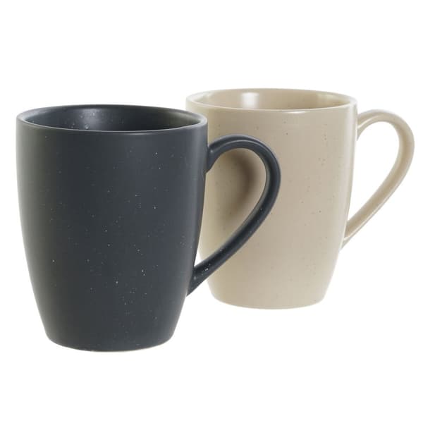 Koppset DKD Home Decor Beige Mörkgrå Gummiträ Stengods 300 ml 19 x 13 x 31 cm (4 Delar)