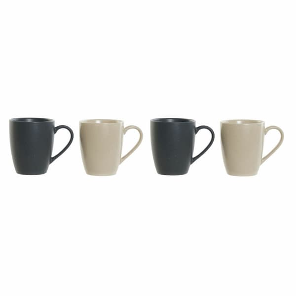 Koppset DKD Home Decor Beige Mörkgrå Gummiträ Stengods 300 ml 19 x 13 x 31 cm (4 Delar)