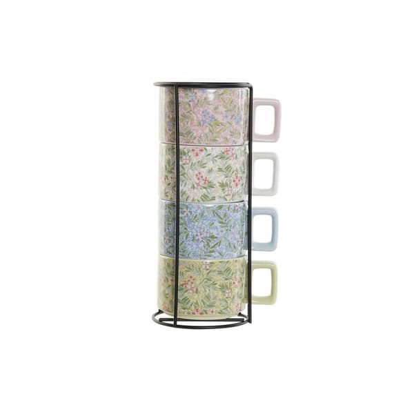 Set med kaffekoppar DKD Home Decor Blå Grön Rosa Metall Dolomite 260 ml