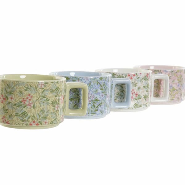 Set med kaffekoppar DKD Home Decor Blå Grön Rosa Metall Dolomite 260 ml
