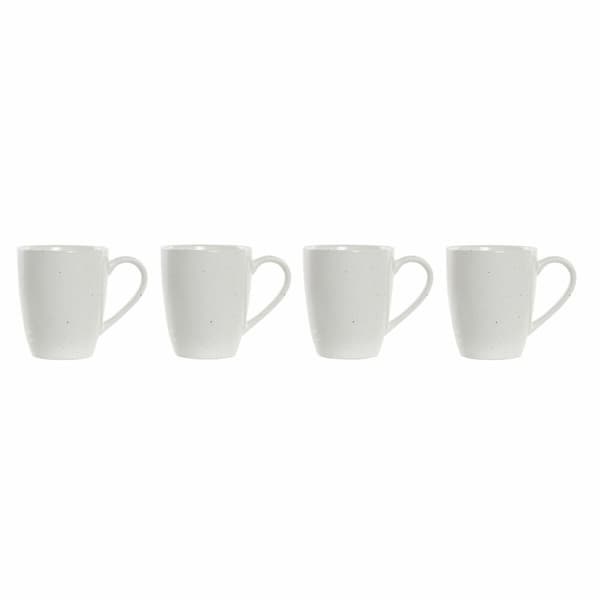 Set med 4 muggar DKD Home Decor Vit Naturell Gummiträ Stengods 300 ml 19 x 13 x 31 cm