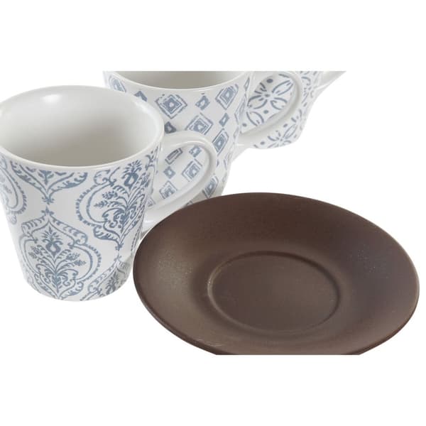 Set med kaffekoppar DKD Home Decor Blå Vit Brun Gummiträ Stengods 150 ml