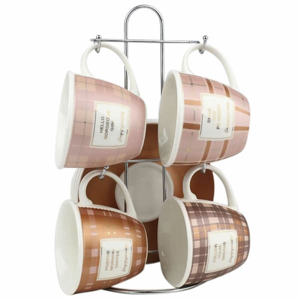Osainen kahvikuppisetti DKD Home Decor Valkoinen Ruskea Pinkki Metalli Posliini 210 ml