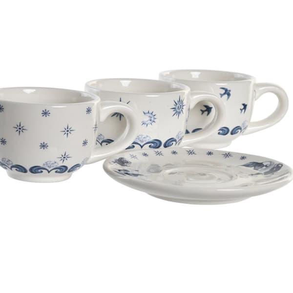 Mukisetti aluslautasilla DKD Home Decor Sininen Valkoinen Metalli Dolomite 180 ml 20 x 18 x 20 cm