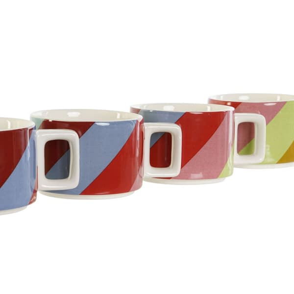 Set med kaffekoppar DKD Home Decor Vit Multicolour Ljusbrun Metall Bambu Dolomite 260 ml