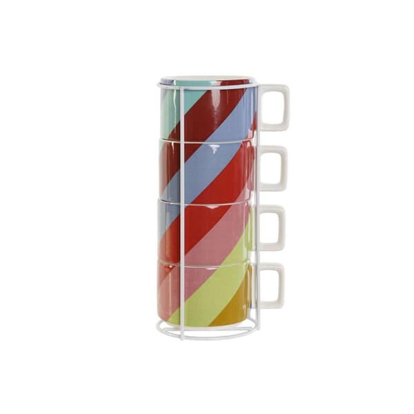 Osainen kahvikuppisetti DKD Home Decor Valkoinen Monivärinen Vaaleanruskea Metalli Bambu Dolomite 260 ml
