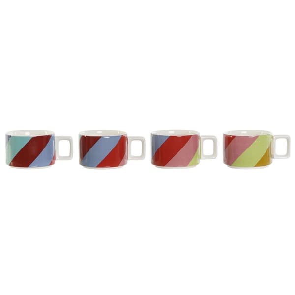 Osainen kahvikuppisetti DKD Home Decor Valkoinen Monivärinen Vaaleanruskea Metalli Bambu Dolomite 260 ml