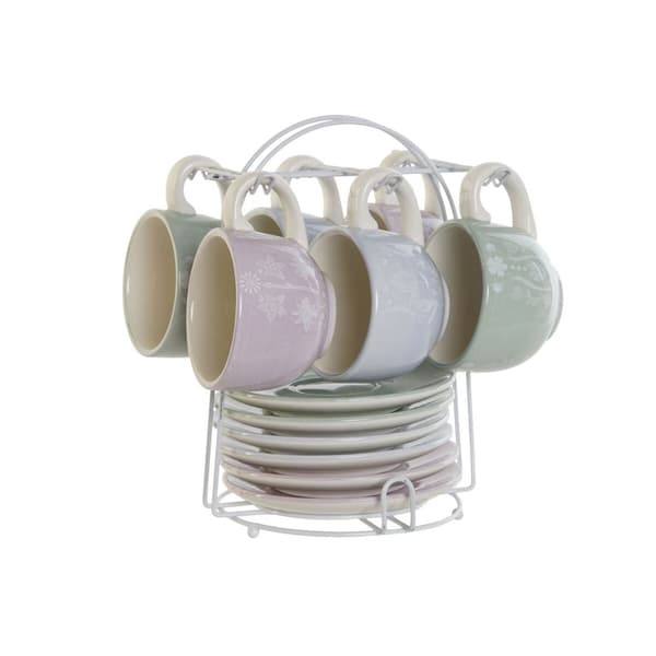 Kahvisetti DKD Home Decor Sininen Valkoinen Vihreä Liila Metalli Dolomite 180 ml