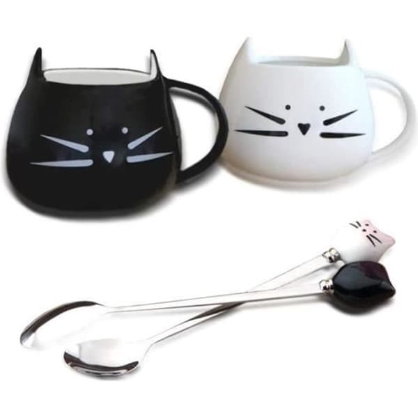 Keramisk mugg - ZGEER - Söt kattmugg 500ml - Svart och vit - Tål diskmaskin
