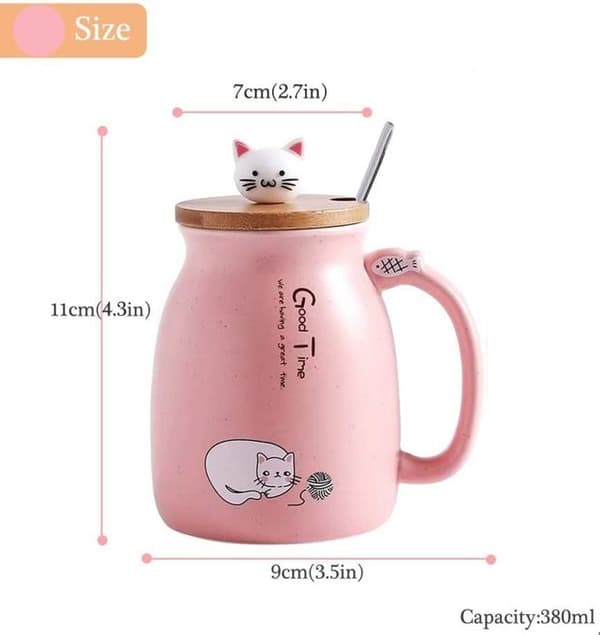 Kattmugg, söt keramisk kaffemugg med skedlock för Lovely Kitty i rostfritt stål, 380 ml