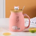 Miniatyrbild 1 av 4: Kattmugg, söt keramisk kaffemugg med skedlock för Lovely Kitty i rostfritt stål, 380 ml