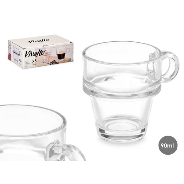 Osainen kahvikuppisetti Vivalto Z908-4/BHA6 Läpinäkyvä Lasi 90 ml (6 osaa)