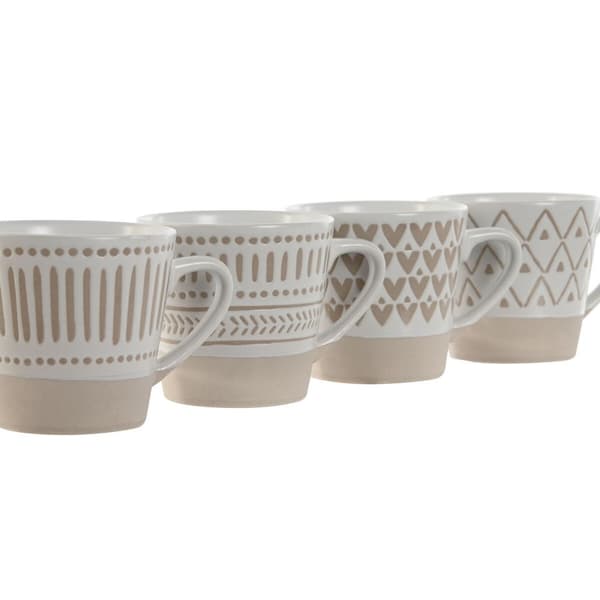 Set med kaffekoppar Home ESPRIT Vit Beige Stengods 180 ml