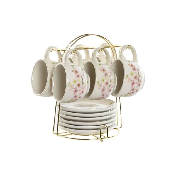 Set med kaffekoppar Home ESPRIT Gul Vit Rosa Lila Metall Dolomite 180 ml