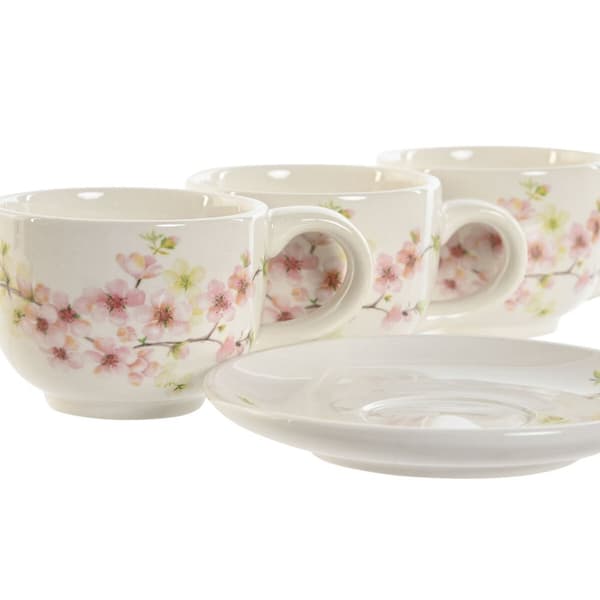 Set med kaffekoppar Home ESPRIT Gul Vit Rosa Lila Metall Dolomite 180 ml
