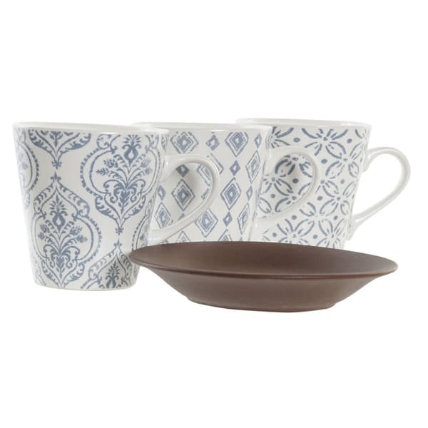 Dele kaffekopsæt DKD Home Decor Blå Hvid Brun Gummitræ Stentøj 150 ml