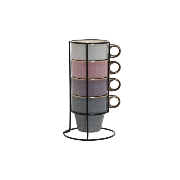 4 Dele krussæt Home ESPRIT Blå Hvid Grå Rødbrun Metal Stentøj 12 x 12 x 21,5 cm