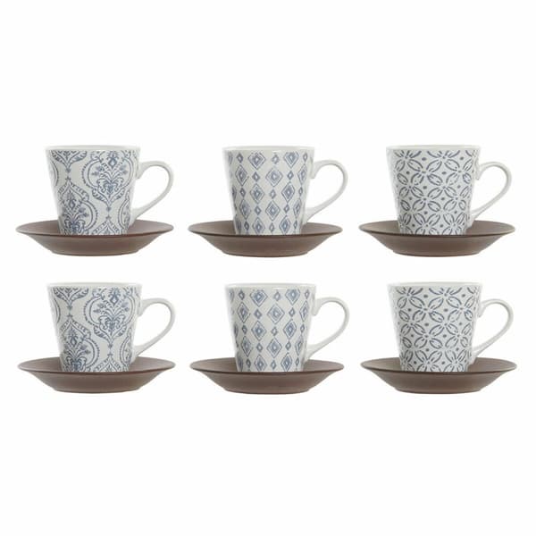 Osainen kahvikuppisetti DKD Home Decor Sininen Valkoinen Ruskea Kumipuu Kivitavara 150 ml