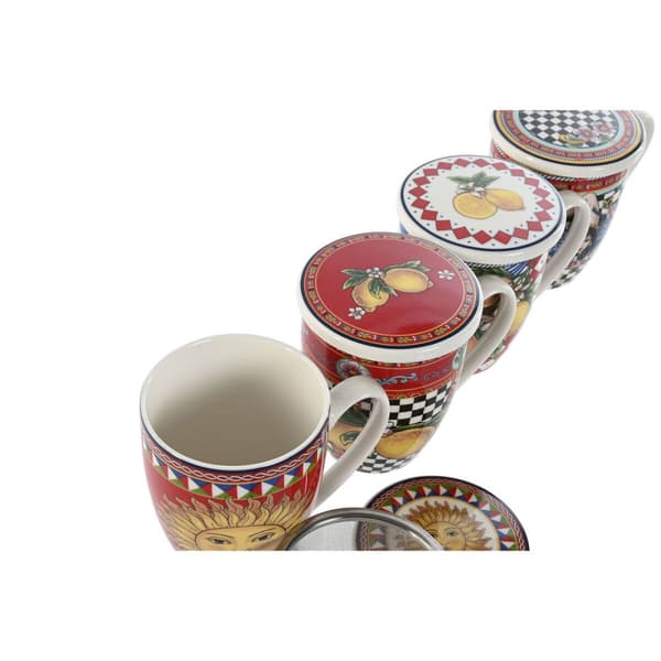 Teekuppi Home ESPRIT Keltainen Punainen Moderni Sitruuna 380 ml (4 osaa)