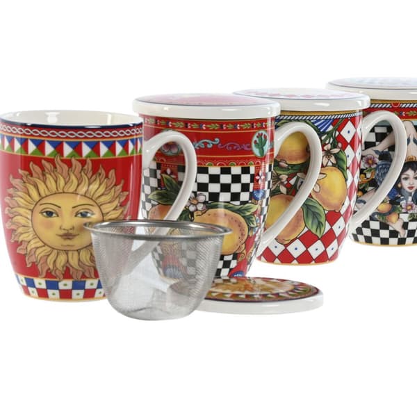 Teekuppi Home ESPRIT Keltainen Punainen Moderni Sitruuna 380 ml (4 osaa)