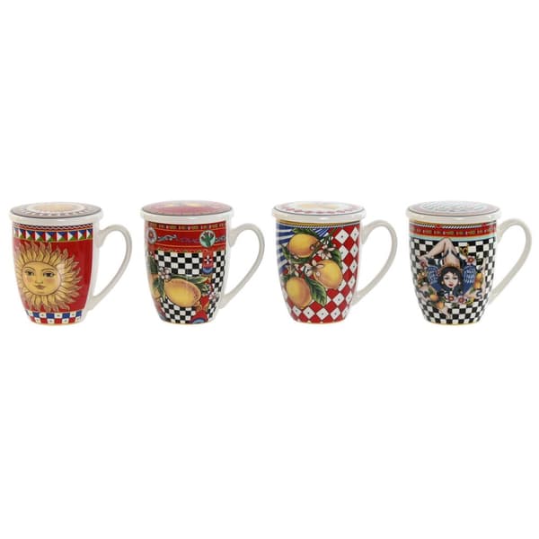 Teekuppi Home ESPRIT Keltainen Punainen Moderni Sitruuna 380 ml (4 osaa)